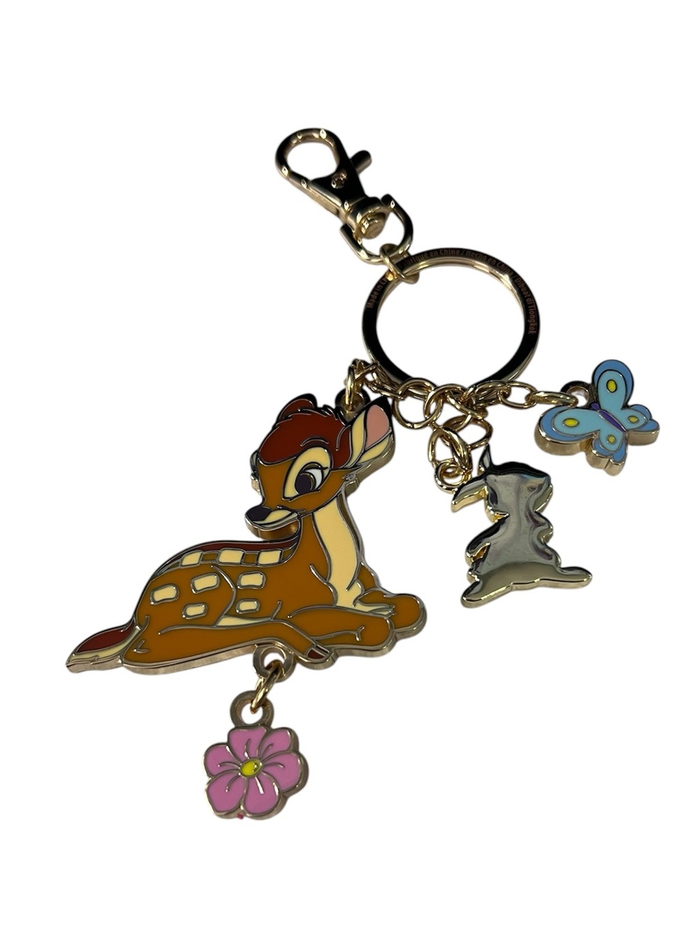 Disney Parks Bambi Thumper Flower Butterfly Bag Charm Keychain Key Ring Gold